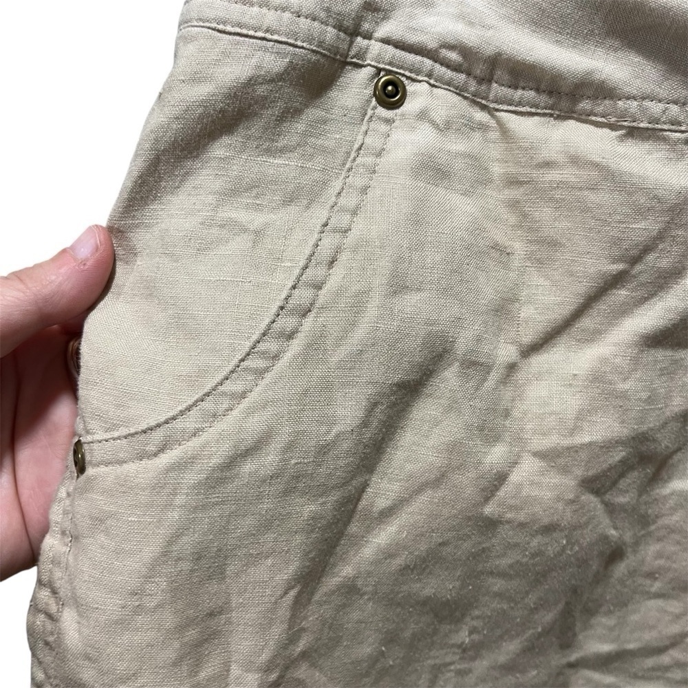 Ecologies Tan 100% Linen Knee Length Shorts with Drawstring Waist - Picture 2 of 9